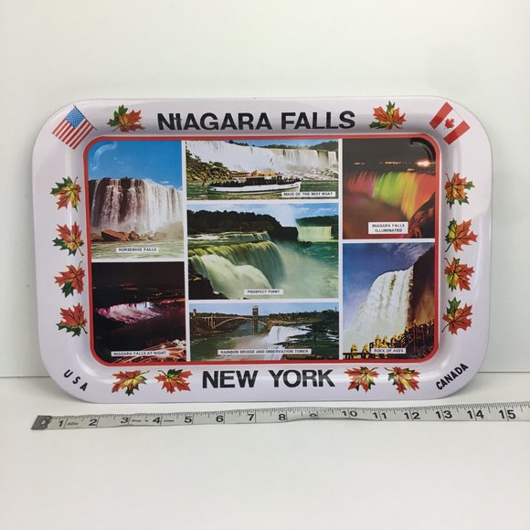 Vintage Niagara Falls New York Canada USA White Rectangular Metal Tin Tray Image - Picture 1 of 10